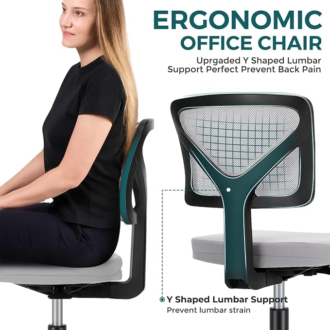 DUMOS Armless Desk Chairs, 2 Pack, Small Home Office Mesh Chairs | Ergonomic Adjustable Mid Back, Swivel Rolling Task, Computer Work Vanity Small Spaces, Light Grey