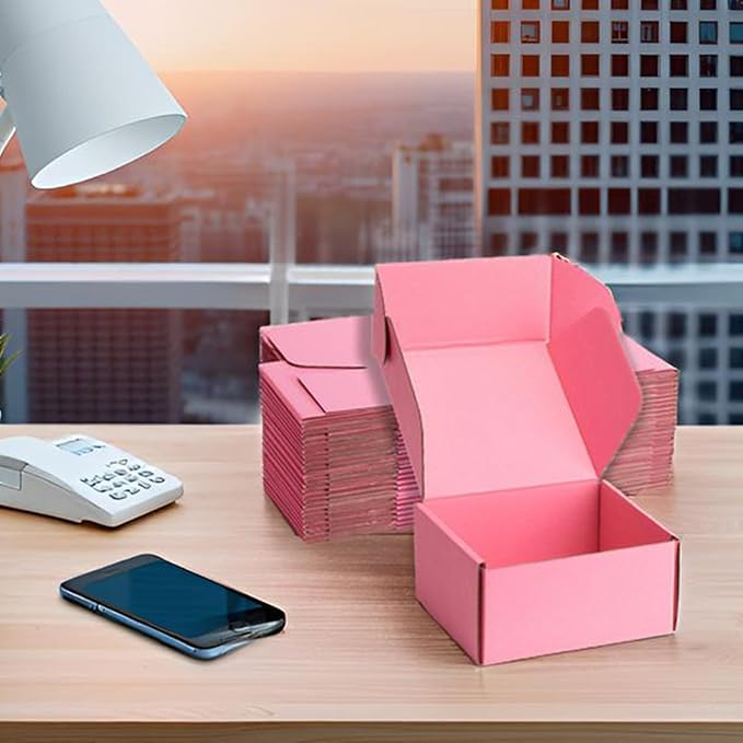 Small Shipping Boxes 6x6x3 Inches – Pink Corrugated Cardboard Boxes (20-Pack) for Mailing, Packing, Small Business & Gift Packaging - Recyclable & Sturdy