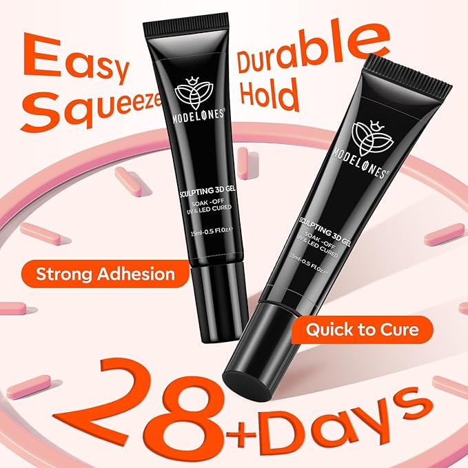 modelones 2Pcs Clear 3D Gel Nail Art, Sculpting Molding Builder Gel Nail Glue for Charms Gems Chrome Powder Rhinestone No Wipe Squeeze Tube DIY & Salon Use