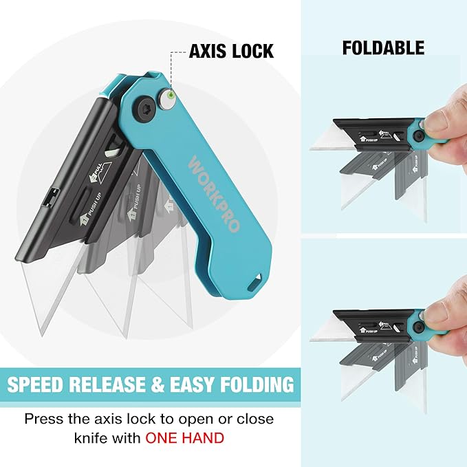 WORKPRO EDC Folding Utility Knife, Mini Box Cutter with Quick Open Axis Lock, Quick Change Blade Razor Knife, Foldable Small Pocket Knife with Belt Clip