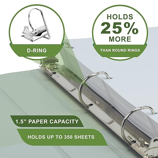 Samsill Plant-Based 1.5 Inch Durable D-Ring, View Binder, Eco-Friendly, USDA Certified Biobased, Single, Sage Green
