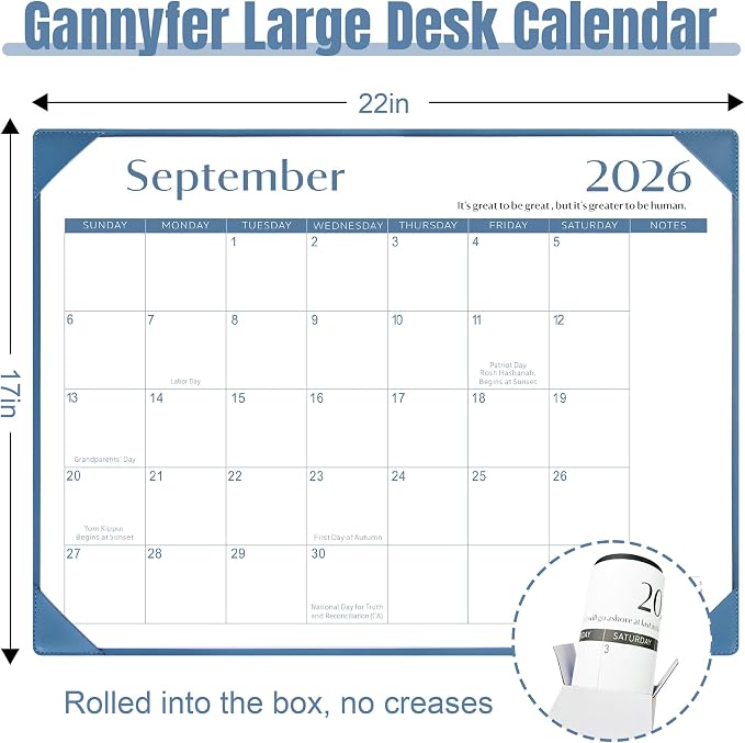 Gannyfer Desk Calendar 2026-2027 with Desktop Mat, Simplified Large 22" x 17" Desktop Pad Calendar, 18 Month Desk Calendar 2026, Use from July 2026 to Dec 2027, Office Supplies Perfect for Home School and Office - Blue
