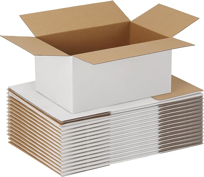 EXYGLO 15 Pack 12x8x6 Shipping Boxes for Small Business, White Corrugated Cardboard Small Box for Packaging, Moving, Mailing, and Storing