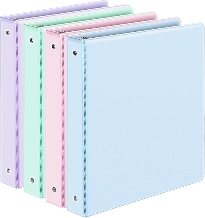4 Pack Extra Durable 3 Ring Binders 1 Inch, Sooez 1” Three Ring Binder, Eco-Friendly & PVC Free, Customizable Clear View Cover for Letter Size 8.5 x 11'' Paper, Pastels School Office Supplies for Girl