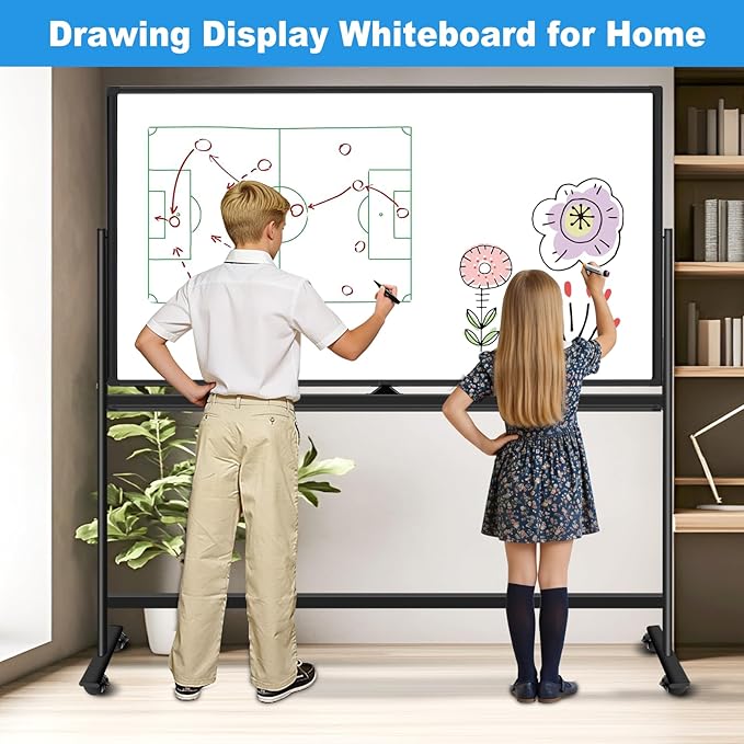 Double-Sided 5' x 3' Dry Erase Board with Stand, 60"x40" Large Magnetic Standing Easel Whiteboard Rolling Whiteboard on Wheels, with 2 Eraser, 6 Markers, 20 Magnets