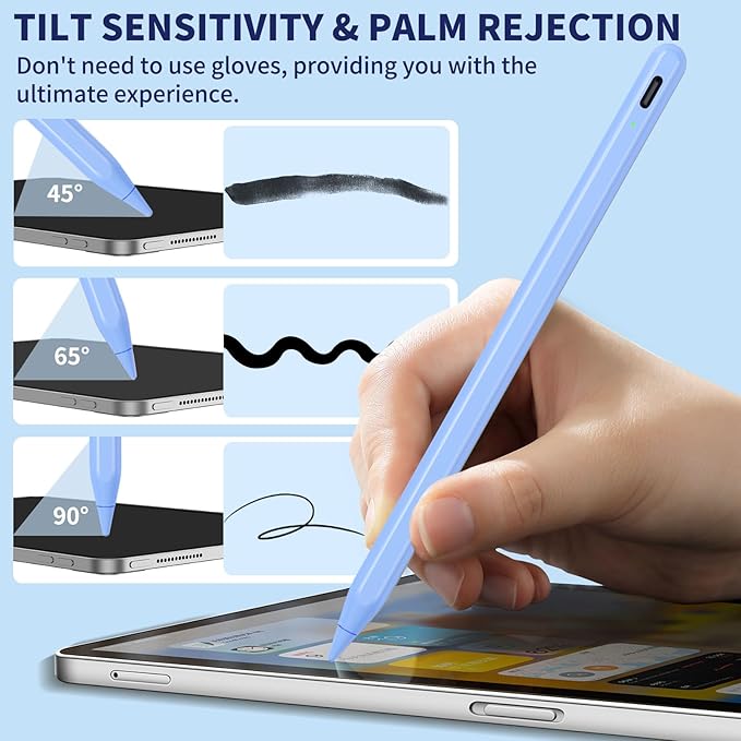 iPad Pencil for 9th & 10th Generation, Fast Charge Stylus Pen for Palm Rejection and Tilt Sensitivity, Compatible with iPad Pro 11/12.9in, Mini 5/6, iPad 6/7/8/9/10, Air 3/4/5 (Blue)