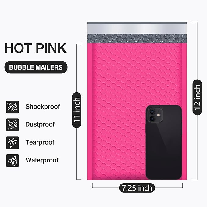 UCGOU Bubble Mailers 7.25x12 Inch Hot Pink 25 Pack Usable Size 7.25x11 Padded Envelopes Small Business Opaque Packaging Self Seal Waterproof Boutique Bulk Shipping Bags for Jewelry Makeup Supplies #1