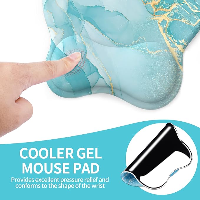 Mouse Pad with Wrist Rest, Comfortable Computer Mousepad with Gel Wrist Support Smooth Surface and Non-Slip PU Base for Pain Relief, Laptop, Office & Home (Blue Marble)