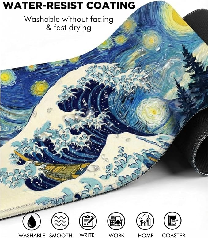 Mouse Pad, Desk Mat, 31.5x11.8in Large Mousepad, Starry Waves | Desk Pad with Stitched Edge & Rubber Non-Slip Bottom, Gaming Mouse Pad, Extended Mousepad for Home, Office