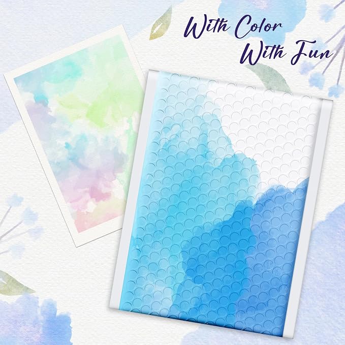 Fuxury Bubble Mailers 6x10" Blue Watercolor Small Padded Envelopes 600 Pack | Usable Size 6x9" Strong Adhesion Bubble Envelopes Thick Padded Mailers Waterproof Shipping Bags for Jewelry Makeup #0