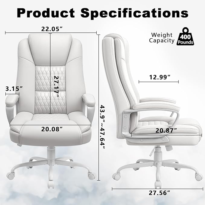 Home Office Chair, 400LBS Big and Tall Chair Heavy Duty Design, Ergonomic High Back Cushion Lumbar Back Support, Computer Desk Chair, Adjustable Executive Leather Chair with Armrest