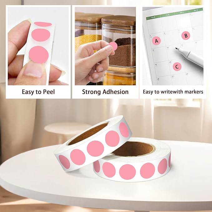 PARLAIM 10000PCS 1/2 Inch Round Color-Code Dot Stickers,Circle Colorful Coding Label Sticker for Home Office (Pink)