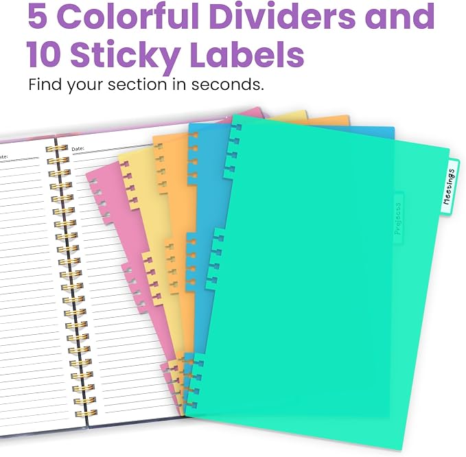 Large Spiral Notebook for Work, 8.5" x 11" Journal for Women, Cute 5 Subject Notebook with Removable Dividers & Tabs, College Ruled Lined Journal for Office and School, 280 Pages, Alpine Twilight