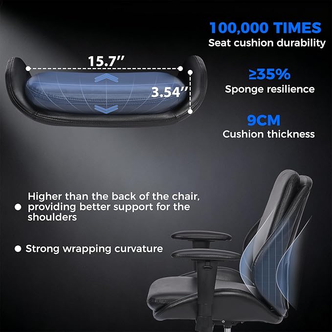 BEWISHOME Office Chair with Rubber Wheels, Big and Tall Office Chair, Ergonomic Office Chairs, Executive Desk Chair, Black PU Leather Computer Comfy Chairs with Lumbar Support, Adjustable Armrests