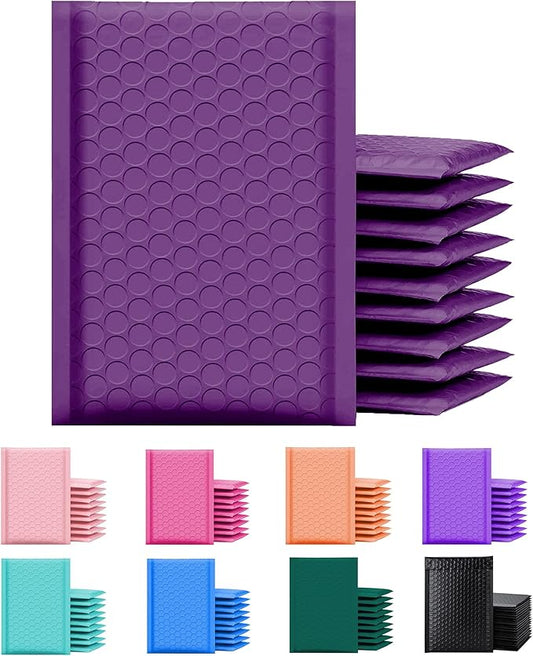 Yens Poly Bubble Mailers 4x8 50 Pack Purple Waterproof Self Seal Adhesive Shipping Bags, Cushioning Padded Envelopes for Shipping, Mailing, Packaging Usable 4x7