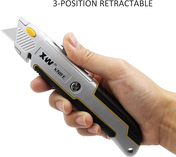 XW Retractable Utility Knife, Heavy Duty Zinc Alloy Box Cutter with Total 10 PCS Blades, 2-Pack