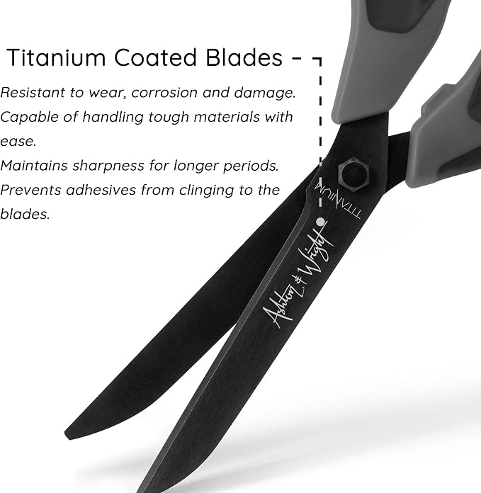 Ashton and Wright - Titanium HD - Heavy Duty Scissors for Office, Home, Kitchen and Craft - 210mm / 8” - Titanium Coated Blades (Gray, Left Handed)