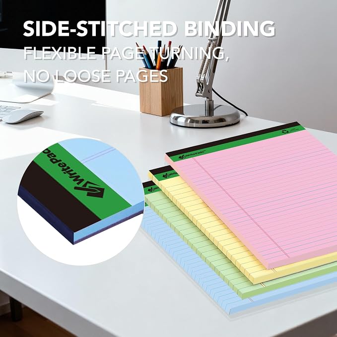 KAISA Colored Legal Pad 15lb Recycled Paper Writing Pad, 4pcs 5"x8" Narrow Ruled and 4pcs 8.5x11 inch Wide Ruled, 50 Sheets, Mixed 8pads, KSU-7358