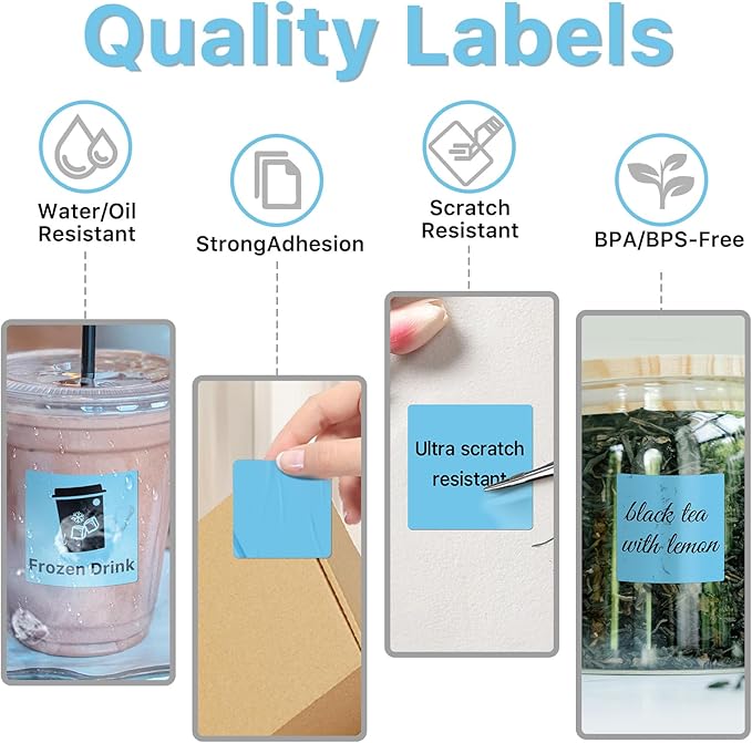 Square Thermal Label Stickers, 2"x2" (50.8mm x 50.8mm) Compatible with Multiple Thermal Printers Self-Adhesive Square Direct Strong Adhesive Thermal Labels, Blue, 500 Sheets/Roll