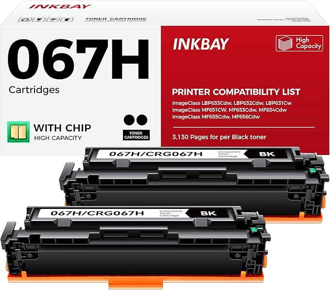 067H 067 Black Toner Cartridge 2-Pack MF656Cdw MF654Cdw High Yield Replacement for Canon 067 067H Toner Compatible for Canon Color imageCLASS LBP632Cdw LBP633Cdw MF652Cdw MF653Cdw Laser Printer Ink