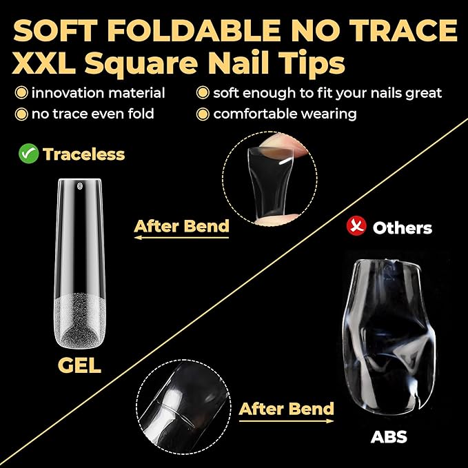 UNA GELLA Extra Long Tapered Square Nail Tips, Pre-buffed 240Pcs Square Gel Nail Tips No C Curve XXL Long Press on Nails Full Cover Straight for Nails Extension Home DIY Salon 12 Sizes