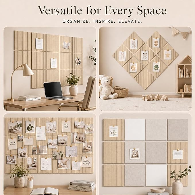 Stripe Felt Bulletin Board Tiles, Cork Board Alternative 48 x 36 in | 0.35 in modular felt wall tiles for notes, photos, schedules, reminders in offices, classrooms, home and office workspaces