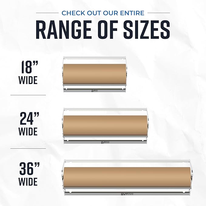 Bryco Goods - 18 Inches All Paper Roll Dispenser and Cutter Made of Heavy-Duty Steel Frame & Sharp Blade. Holds, Dispenses & Cuts. Wall Mountable & Non-Slip Tabletop. Ideal Butcher Paper Dispenser