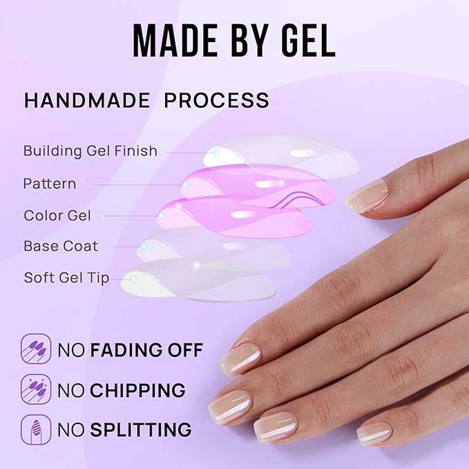 BTArtbox Press On Nails Short - Square Press On Nail, Brown Chrome Nail Tip Glue On Nails with Nail Glue, Reusable Stick On Nails in 16 Sizes - 32 Soft Gel Fake Nails Kit, Cream Soda