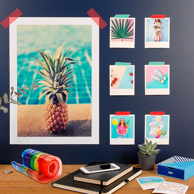 Eagle Rainbow Tape Dispenser with 6 Colored Adhesive Tapes - 1/2” Semi-Transparent Tape for Office, Crafts, School (6-Pack, Built-in Cutter, Multi-Color)