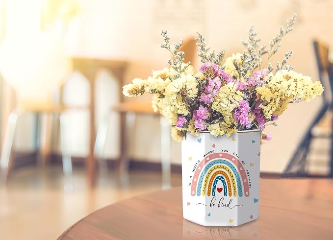 Pen Holder for Desk, Cute Ceramic Pencil Holder, Pen Cup Marker Holder Makeup Brush Holders, Desk Accessories & Workspace Organizers for Office, Home, Rainbow Pattern