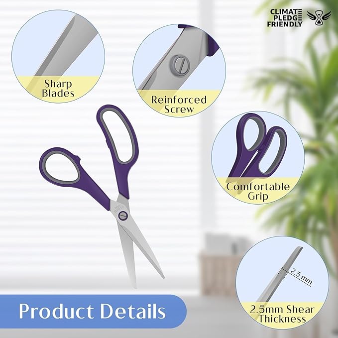 3 Pack Scissors Set, 8.3" Heavy Duty Scissors with 25 mm Thickness Sharp Blades & Ergonomic Soft-Grip Handles, All Purpose Scissors for Office, School, Kitchen, Crafts, Sewing, Right/Left Hand Use