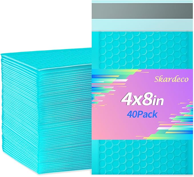 4x8 Inch Teal Bubble Mailers 40 Pack Self-Seal Poly Padded Envelopes Suitable for Small Businesses to Package and Mail Jewelry Cosmetics, Electronic Products, Cards (Teal, 4 * 8-40)