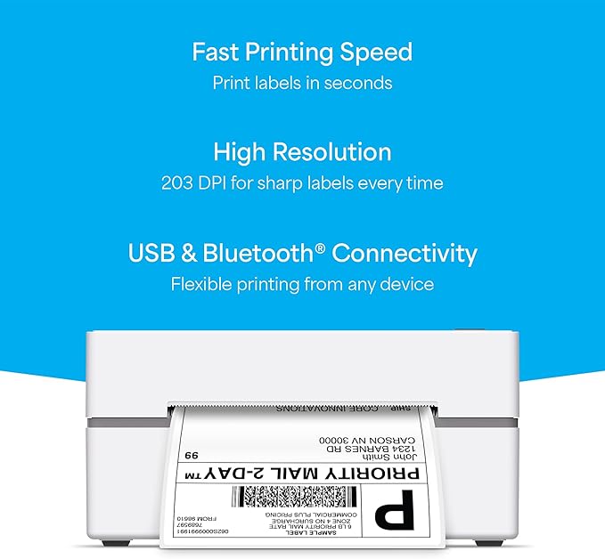Core Innovations Bluetooth Thermal 4x6 Shipping Label Printer Bundle for Packages & Small Business - Android, iOS & Windows Compatible