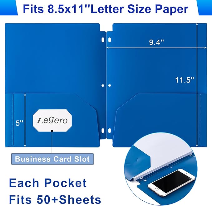 Plastic 3 Hole Punch Folders with Pockets (7 Pack, Assorted Colors), Fits 3-Ring Binder, Divider Folder for Notebook, Durable Poly，Holds US Standard 8.5x11 Letter Size Paper