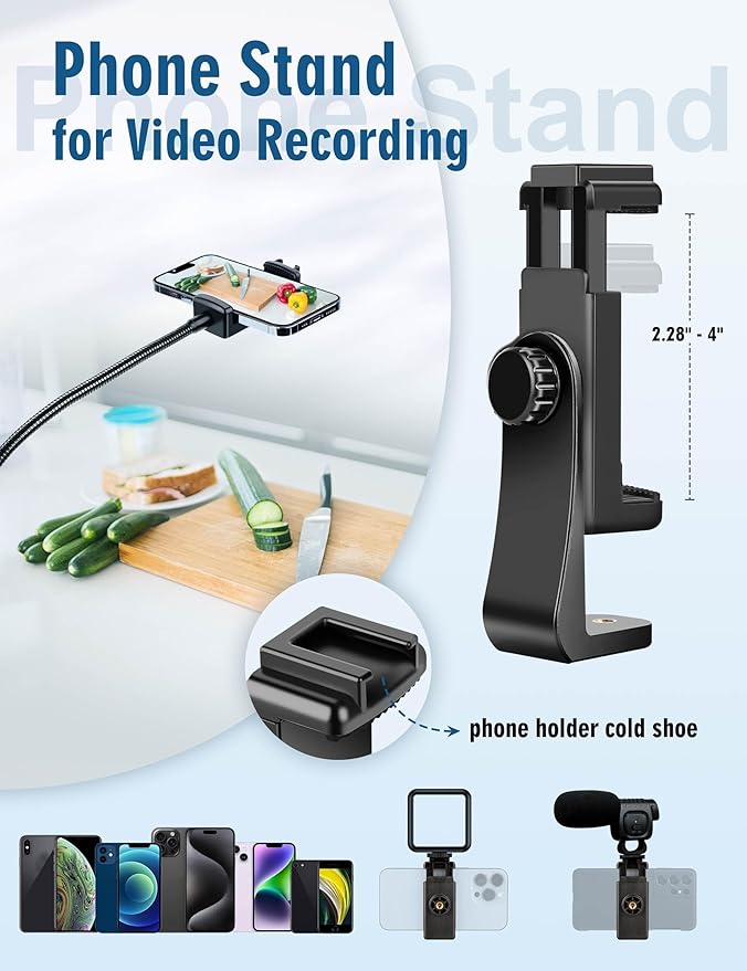 Phone Tripod, 85" Tripod for Cell Phone iPhone with Gooseneck | Aluminum Tripod Stand for Video Recording Photo Vlog, Travel Cellphone Tripod with Remote Compatible with iPhone Android