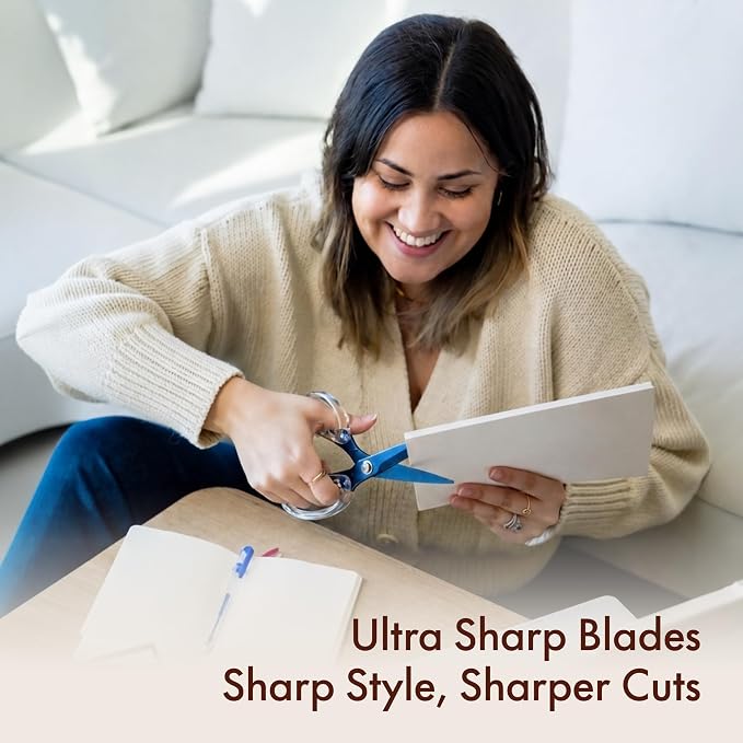 9” Stainless Steel Acrylic Scissors, Sapphire | Aesthetic and sharp all purpose scissors, Perfect for sewing, arts, and crafts, Stationery tools for office, and school