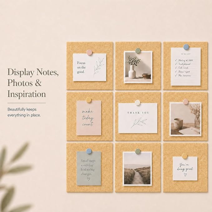 Felt Bulletin Board Tiles, Cork Board Alternative, 48 x 36 in | 0.35 in modular felt wall tiles for notes, photos, schedules, reminders in offices, classrooms, home & office workspace