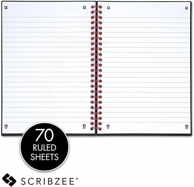 Black n' Red Notebook, Business Journal, 8-1/4" x 5-7/8", 70 Sheets, Ruled, Optik Paper, Scribzee App, Flexible Poly Cover, Wirebound, Black (C67009)
