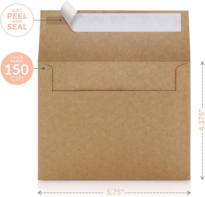 Sweetzer & Orange A2 Envelopes Brown Self Seal Paper Mailers (100 with Box). Luxury 150gsm For Greeting Card and Invitation Holders 4-3/8 x 5-3/4, Photos, Wedding, RSVP Cards Plain Mailing Inserts