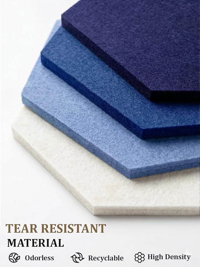8-Pack Hexagon Felt Bulletin Board Tiles, Cork Board Alternative | For students and teachers creating vision boards in homes, offices, dorms or classrooms; includes 40 tabs and 30 push pins