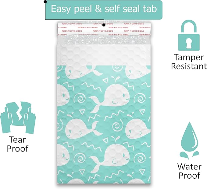 #0 6x9 (20pcs) Blue Whales Designer Self Seal Poly Bubble Mailers Shipping Envelopes Padded Bags