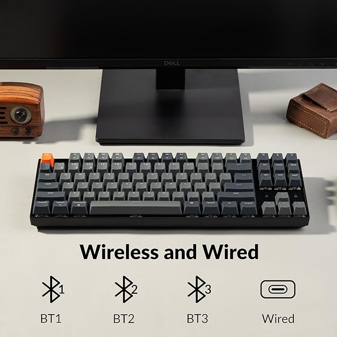 Keychron K8 Tenkeyless Wireless Mechanical Keyboard for Mac, White Backlight, Bluetooth, Multitasking, Type-C Wired Gaming Keyboard for Windows Red Switch