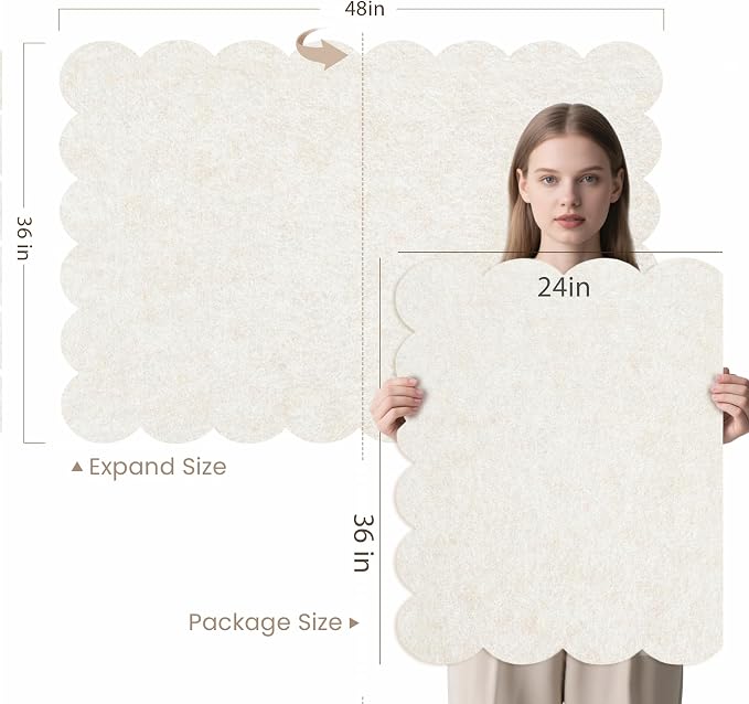 Scalloped Bulletin Board 48x36 inches, Decorative Felt Pin Board for Wall | Cute Cork Board Alternative with Push Pins, Foldable Display Vision Board for Photos, Notes & Reminders