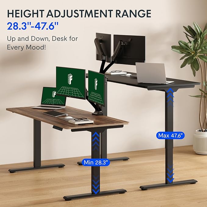 FLEXISPOT 63"x28" Large Dual Motor Electric Standing Desk, Black Walnut - 198 LBS Heavy-Duty Capacity, Ideal for Home Office, Creative Studio, or Multi-Monitor Setup