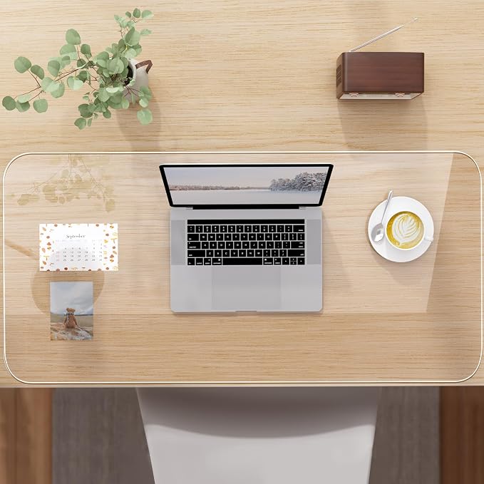 NATRKE Clear Desk Mat Pad, 35.4" X 15.7" Large Transparent Desk Protector, 1.5mm PVC Waterproof Non-Slip Writing Desk Pad Blotter for Desktop Home Office