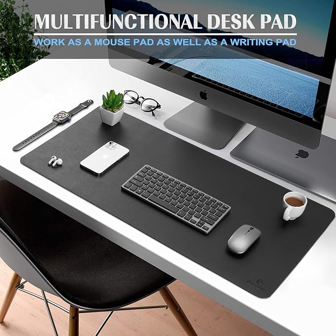 K KNODEL Extra Large Desk Mat, Leather Mouse Pad (35.4"x17", Black) | Desk Pad, Keyboard Pad, Computer and Laptop Mat, Desktop Protector and Cover, Writing Pad and Blotter for Home Office