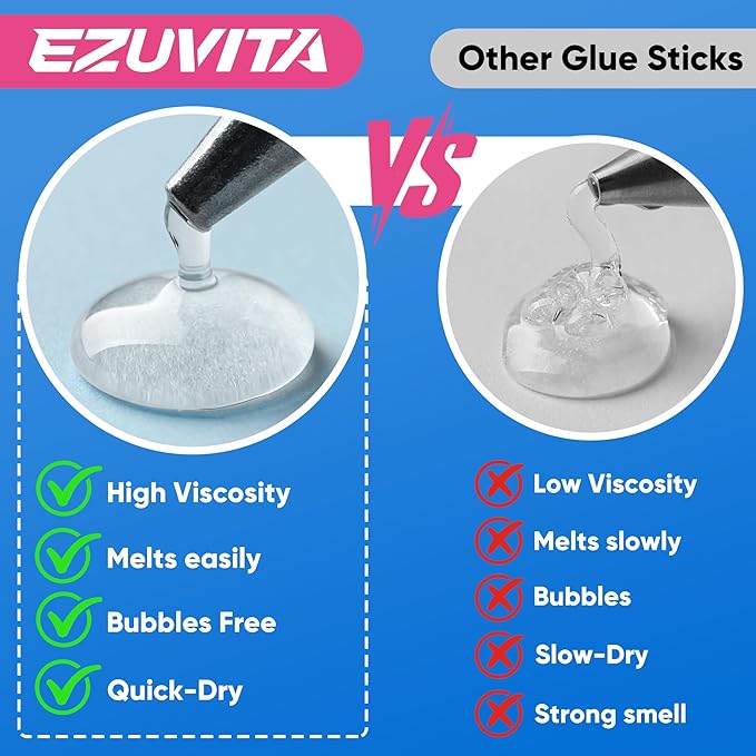 EZUVITA Full Size Hot Glue Sticks, 0.43” Dia x 8” Long, 60-Pack Black Hot Melt Glue Gun Sticks for All-Temp Full Glue Guns, Multipurpose for DIY Art Craft General Repairs, Festival Decorations