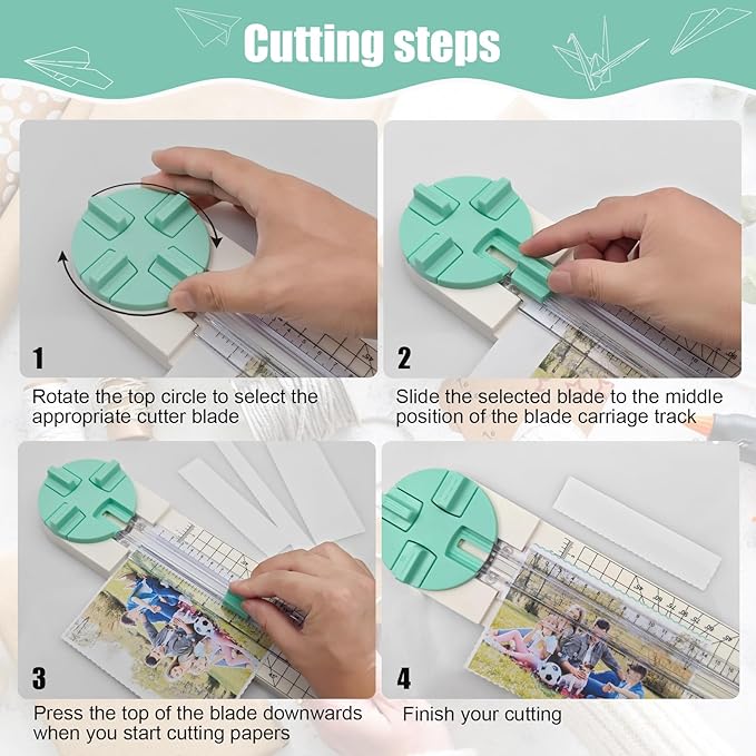 Paper Trimmer, 4 Styles Craft Paper Cutter Multi-Function Scrapbooking Tool for Cutting Paper Photos Scrapbook Postcard (Straight, Wave, Perforated and Creasing Lines) (Green)