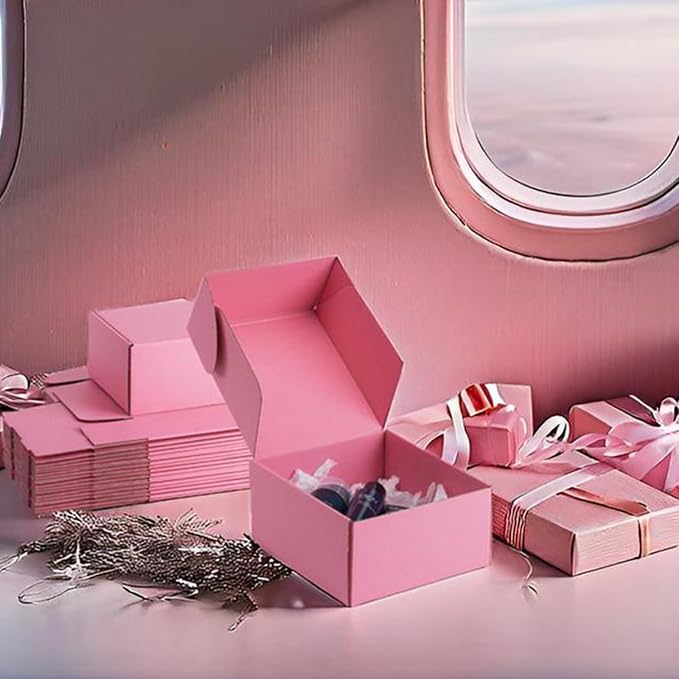 8x8x4 inch Pink Shipping Boxes for Small Business- Set of 25 | Sturdy ECT 32 Corrugated Cardboard Mailer Boxes, Easy Assemble for Packaging, Mailing, Gift