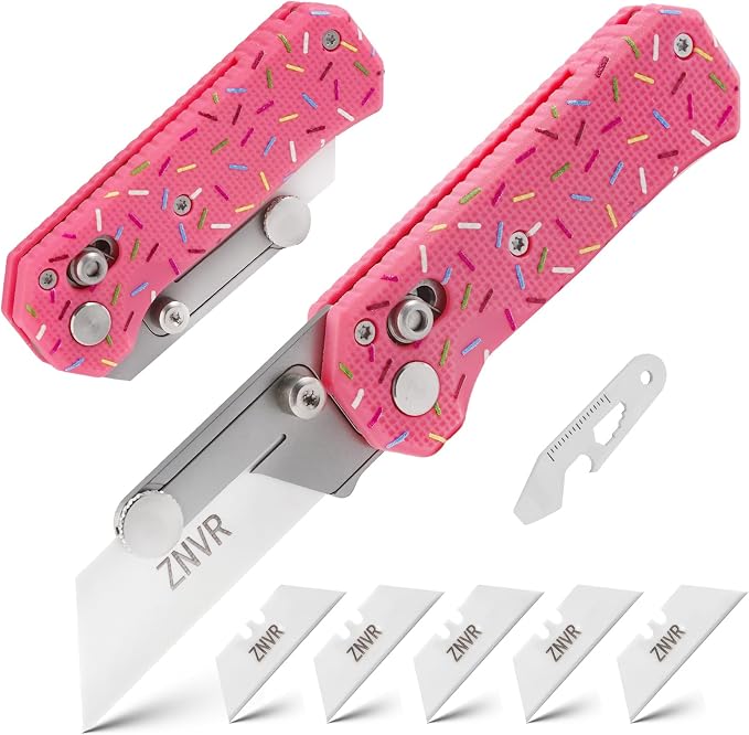 Premium Folding Utility Knife with 5 Extra Ceramic Blades, Box Cutter, Heavy duty & Lightweight Design, G10 Handle, Pocket clip, safety Lock, EDC Pocket Knife for home, Office, Factory, Camping